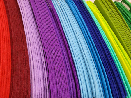 Samples of felt in different color in hobby shopの写真素材