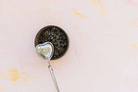 Chinese high quality gunpowder loose leaf tea. Jasmine Green tea leaves rolled in tight spiral....