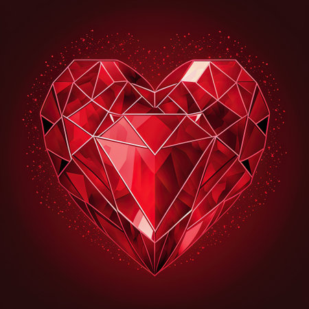 Polygonal red ruby jewellery heart on black background. Valentines Day design with heart in geometric style. AIの写真素材