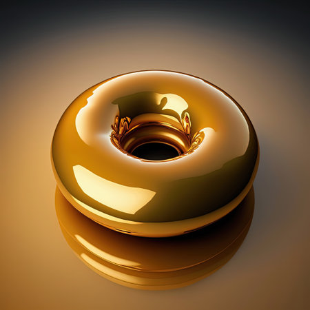 Perfect golden donut with glaze on gold background, close up. Creativity, reward concept. AIの写真素材