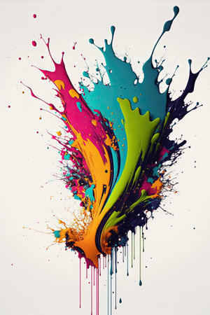 Colorful liquid paint splash on white background. Abstract paint texture background, copy space
