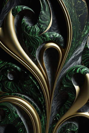 Abstract deep green and gold luxury design. Dynamic marble creative wallpaper. Generative AI