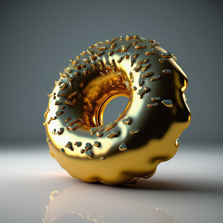 Perfect golden donut with glaze on white and gray background, close up. Creativity, reward concept. AIの写真素材
