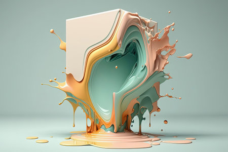 Colorful paint splash in form of cube. Abstract liquid paint texture background with copy space. Creativity concept. AIの写真素材
