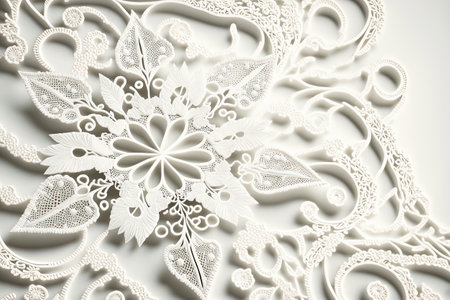 Retro white lace pattern with flowers. Elegant monochrome fabric design