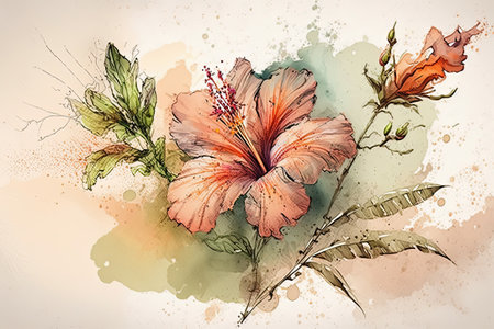 Delicate floral watercolor flower, soft colors, boho style flowers. Luxurious background for postcardsの写真素材