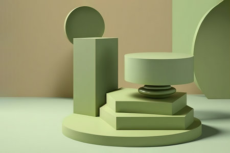 Product display green round podium on vibrant monochrome background. Stage showcase on pedestal...