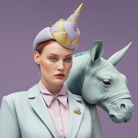 Fashion portrait. Young woman wearing high fashion clothing. Pastel colors. Generative AIの写真素材