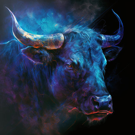 Bull head on black background. Market, crypto currency or stocks trading, financial and business...