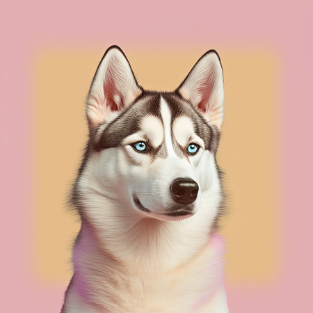 Siberian Husky dog portrait, pink and yellow colors, copy space. Pop art modern style. Generative AIの写真素材