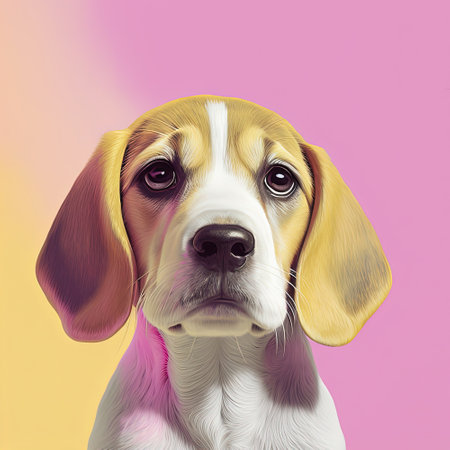 Beagle dog portrait, pink and yellow colors, copy space. Pop art modern style. Generative AIの写真素材