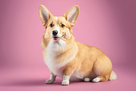 Welsh corgi dog portrait, pink and yellow colors, copy space. Pop art modern styleの写真素材