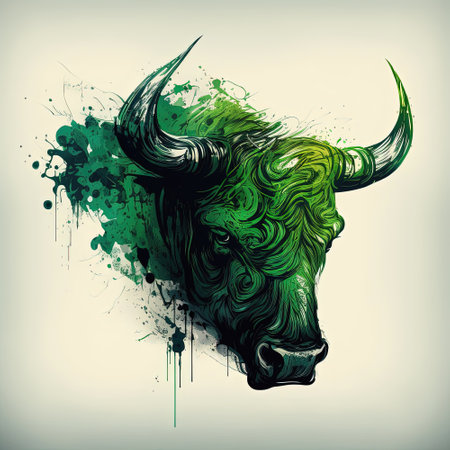 Green bull head on white background. Market, crypto currency or stocks trading, financial and business concept. AIの素材