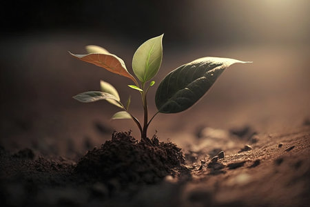 New life young plant at sunrise. Save environment and Earth day concept. AIの素材