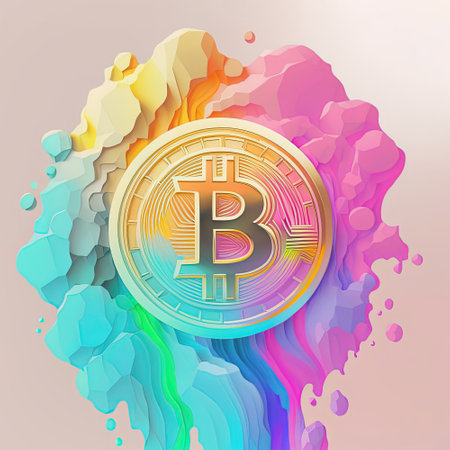 Bitcoin Illustration in pastel colors. Stylized and abstract representation of the cryptocurrency. Generaive AIの素材