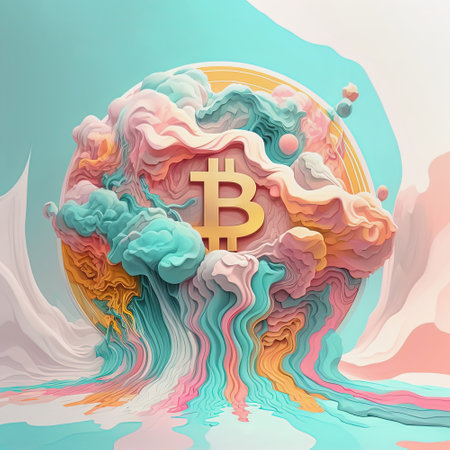 Bitcoin Illustration in pastel colors. Stylized and abstract representation of the cryptocurrency. Generaive AIの素材