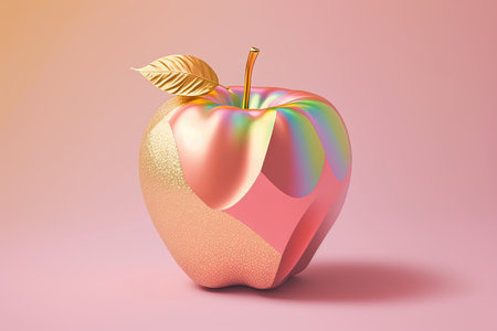 Gold and pink apple on pink pastel background. Pop art modern style, Generative AIの素材