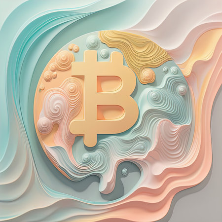 Bitcoin Illustration in pastel colors on dynamic background. Stylized and abstract representation of the cryptocurrency. Generaive AIの素材