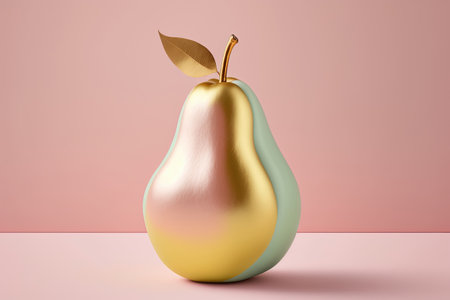 Gold pear on pink pastel background. Pop art modern style, Generative AIの素材