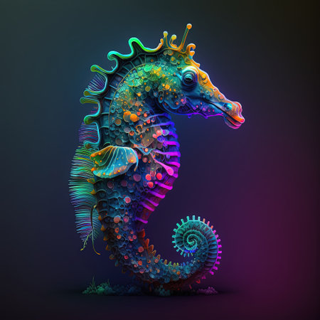 Colorful seahorse in neon colors. Pop style modern art. Generative AIの素材