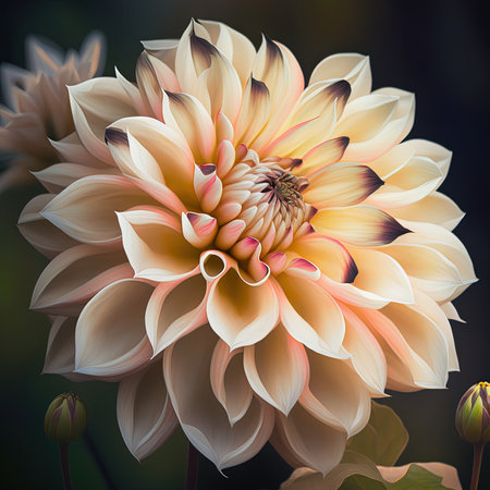 Delicate white dahlia flower on black background. Generative AIの素材