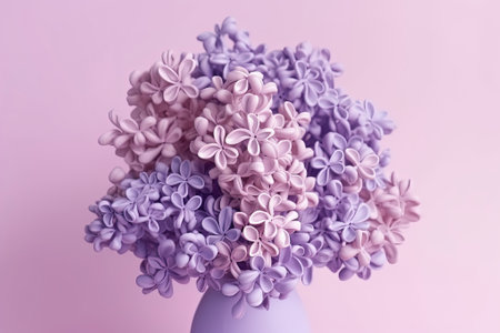 Delicate pink lilac bouquet on pink monochrome background, closeup