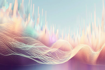 Sound wave vizualisation. Music audio frequencies concept. Abstract background, high tech waves, pastel colors. Generative AIの素材
