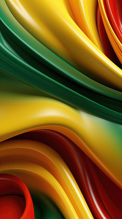 Abstract technological virtual background with gradient curves, minimalist style, green, yellow, red