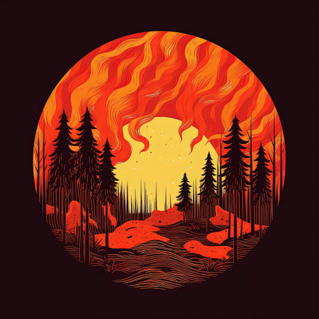 Fire burning in a forest. Wildfire, climate change conceptの素材