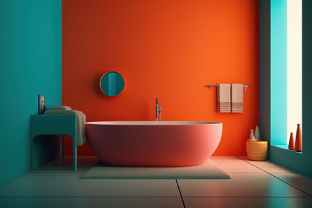 Luxury bathroom interior. Modern big bathtub, vibrant colors. Generative AIの素材