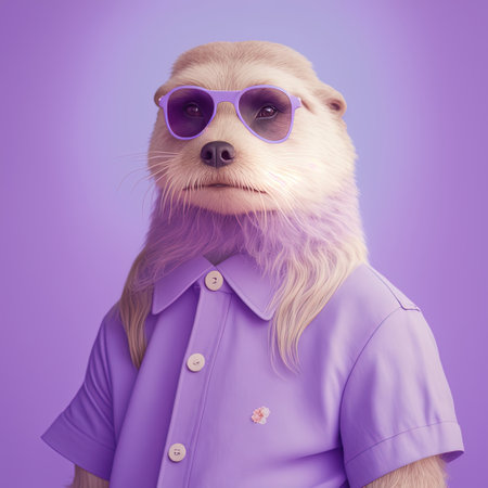 Fashion summer beaver in shirt and sunglasses. Casual Friday office look. Pop art modern style and lifestyle concept. Contemporary art, creative idea. Generative AIの素材
