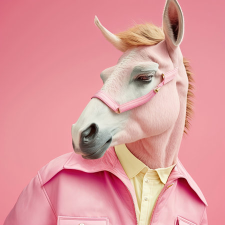 Fashion summer donkey in shirt. Casual Friday office look. Pop art modern style and lifestyle concept. Contemporary art, creative idea. Generative AIの素材