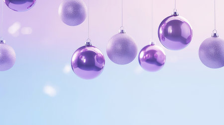 Christmas pastel baubles with copy space, closeup. Abstract holiday backgroundの素材