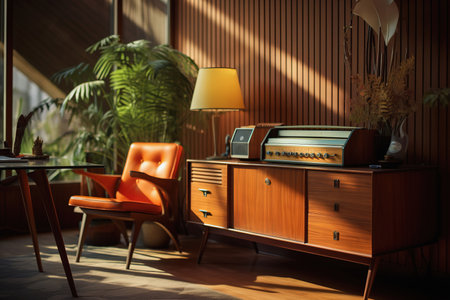 Retro styled room with mid-century modern furnitureの素材