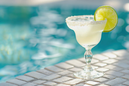 Classic margarita cocktail by the poolside, copy spaceの素材