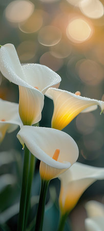 White calla lilies with a soft, dreamy background copy spaceの素材