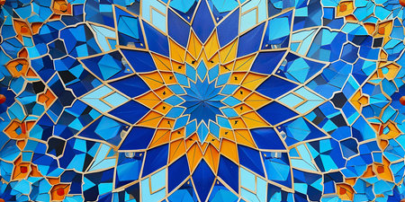 Islamic geometric patterns, weathered colorful mosaic tilesの素材