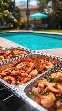 Summertime Pool Party Catering with Fresh Shrimp Dishesの素材