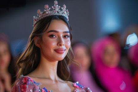 Arab 21 years old Beauty Queen in crown winner on stageの素材
