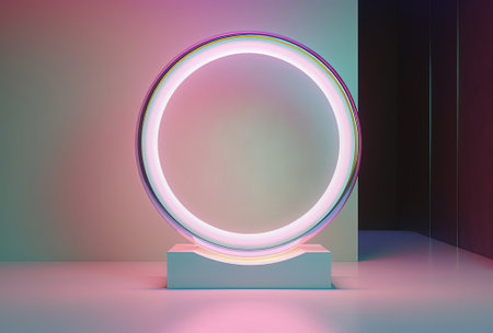 Warm glow of a round light fixture in a contemporary settingの素材