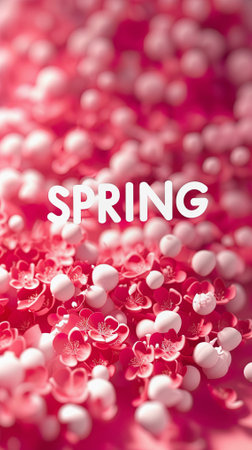 Text SPRING lettering on pink cherry blossom backgroundの素材