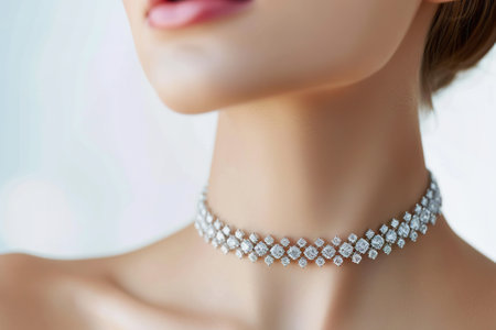 Delicate Diamond choker on Young Woman, closeupの素材