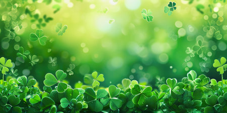 Saint Patrick Day Celebration. Green Clover and Shamrock with copy spaceの素材