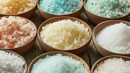 Artisanal bath and spa salt variety for spa and relaxation in bowlsの素材