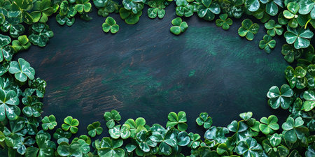 Saint Patrick Day Celebration. Green Clover and Shamrock with copy spaceの素材