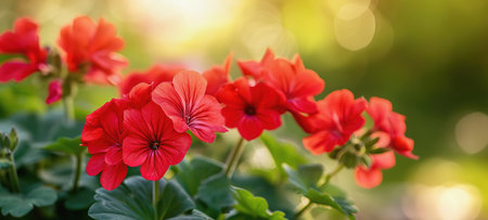 Delicate red geranium flowers background with copy spaceの素材