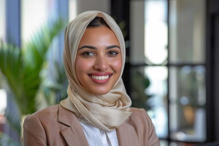 Confident business woman in hijab with a warm smileの素材