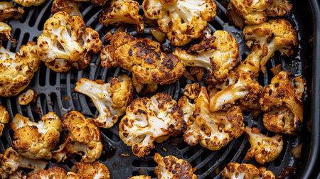 cauliflower cooked in an air fryer, showcasing a healthy, crispy snackの素材