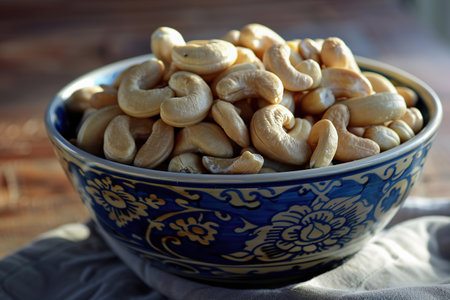 Bowl of Fresh Cashews Healthy Snack and Nutrient Rich Food.の素材