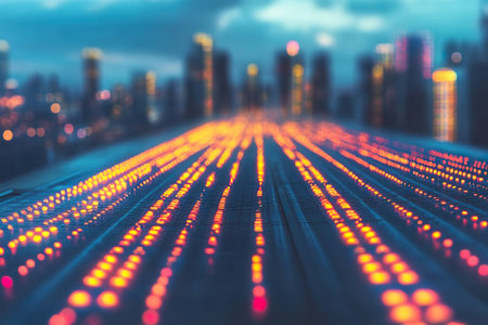 Abstract Cityscape with Glowing Lines at Dusk.の素材